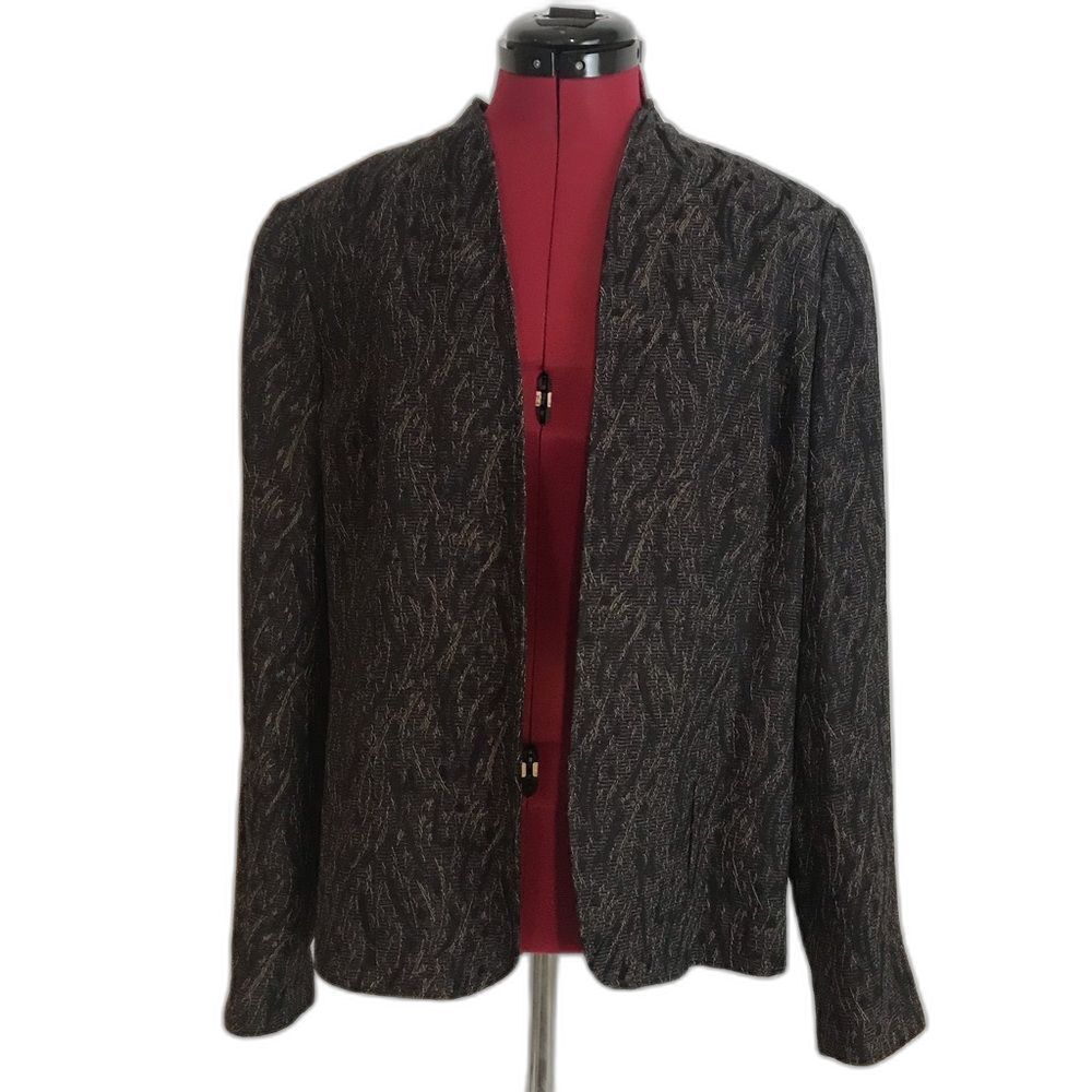 Coldwater Creek Open Front Blazer Women Size Medium Navy Blue & Gold Long Sleeve